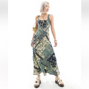 ASOS DESIGN tie front midi dress in blue paisley print